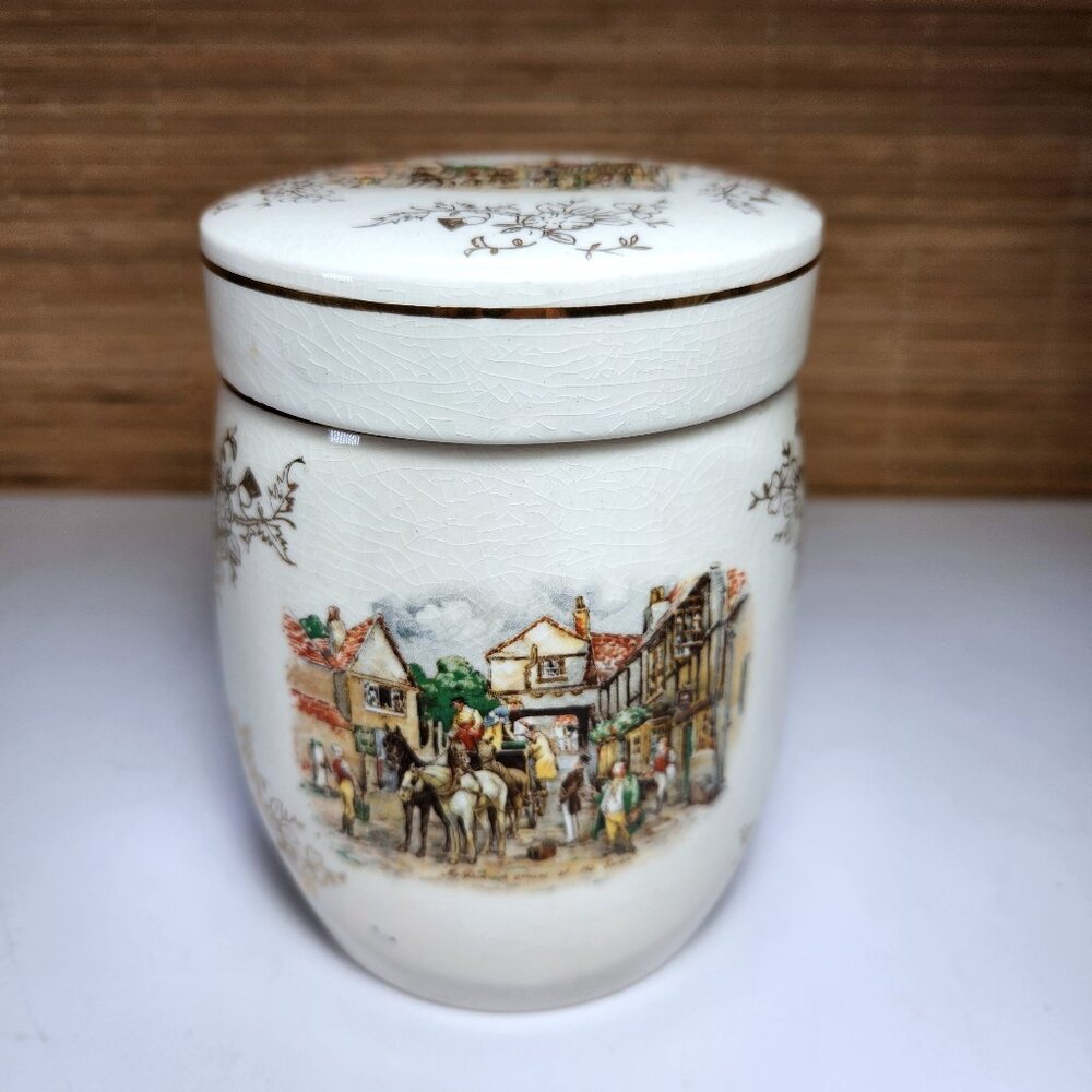 Dickens Tea Canister 'Mr Pickwick Arrives at The Swan' Vintage Bone China